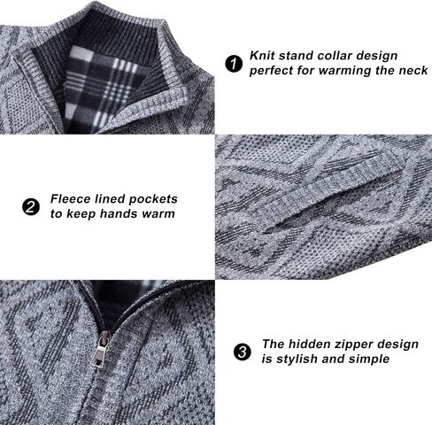 VtuAOL Men's Cardigan Sweaters Full Zip Sweaters Stand Collar Casual Knitted Cardigan with Pockets in Kuwait