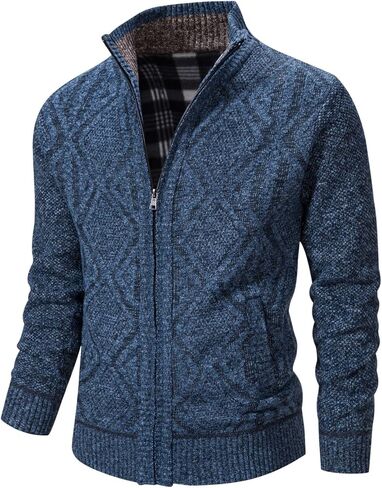 VtuAOL Men's Cardigan Sweaters Full Zip Sweaters Stand Collar Casual Knitted Cardigan with Pockets in Kuwait