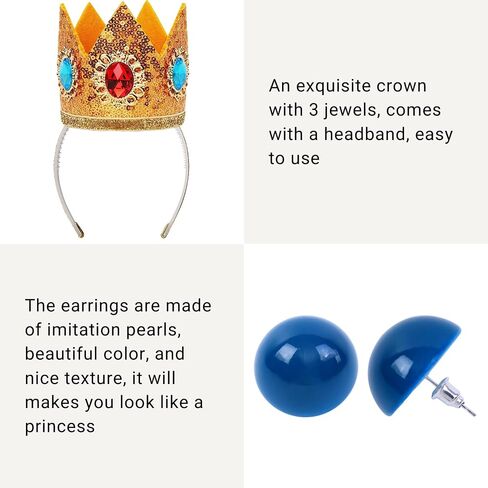 morvally Blonde Princess Synthetic Hair Cosplay Wig with Crown and Earrings Long Wavy Costume Wig Set for Girls Halloween Party in Kuwait