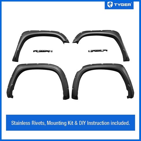 Tyger Auto Fender Flares متوافقة مع 2014-2021 Toyota Tundra، نمط أملس قابل للطلاء ومثبت بمسامير 4 قطع | TG-FF8T4178 in Saudi Arabia