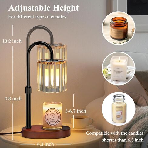Lukasa Candle Warmer Lamp, with Timer and Dimmer, Adjustable Height, Gifts for Women Mom, House Warming Gifts New Home Decor, Wax Melt Warmer for Scented Jar Candles, with 2 Bulbs in Saudi Arabia