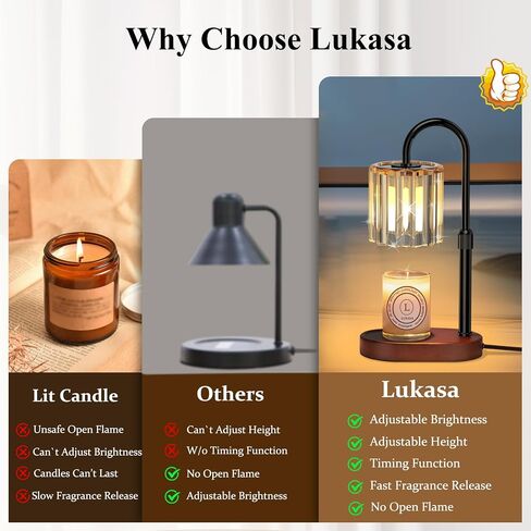Lukasa Candle Warmer Lamp, with Timer and Dimmer, Adjustable Height, Gifts for Women Mom, House Warming Gifts New Home Decor, Wax Melt Warmer for Scented Jar Candles, with 2 Bulbs in Saudi Arabia