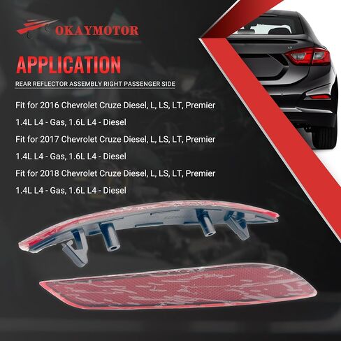 84037296 Left Driver Side Rear Reflector Assembly for 2016 2017 2018 2019 Chevy Cruze Diesel L LS LT Premier GM1184116 in Kuwait