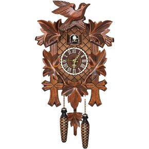 Surakey Elegant, Traditional, Decorative, Wooden Painted Modern Wall Clock Cuckoo Clock Bird NowTime Hanging Clock Display Handmade Decoration Swinging Pendulum for New Room Office, Type 1