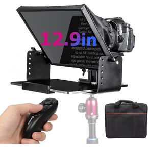 Teleprompter, MOMAN MT12 Metal Prompter Kit 12 inch for 12.9inch iPad Tablets with APP Remote Control for DSLR Camera Camcorder Smartphone Mobile, Tablet-Teleprompter-Autocue-Camera-Prompting