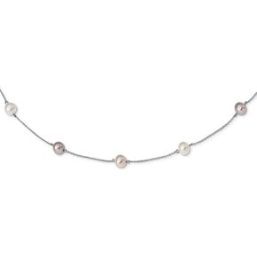 925 Sterling Silver 7-8mm Multi-color Freshwater Cultured Pearl 9 Station Necklace 17"
