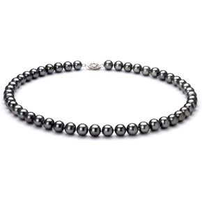Black 7.5-8.5mm AA Quality Freshwater 925 Sterling Silver Cultured Pearl Necklace For Women