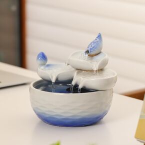Tabletop Ceramic Fountain Water Feature Home Kitchen Office Decoration Modern Design Style (Black)