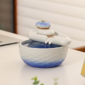 Ceramic Tabletop Desktop Fountain Water Feature Indoor Home Office Kitchen Decoration (White)