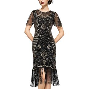 SWEETV Flapper Dresses 1920s Dresses for Women,Crew Neck Great Gatsby Dresses with Sleeve Roaring 20s Dress for Harlem Nights in Saudi Arabia