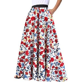 Afibi Women African Skirt Printed Ankara Maxi Skirt Dashiki Long Skirts with Pockets