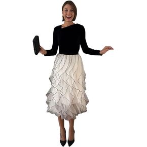 CHICWISH Women Rippling Attraction Panelled Mesh Tulle Skirt Casual Tutu Skirt High Elastic Waist Flowy Midi Skirts
