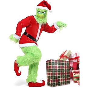 Christmas Costume Adults Men Santa Claus Suit 7PCS Deluxe Professional Furry Xmas for Adult Set