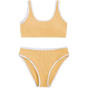 SOLY HUX Girl's Ribbed Knit Contrast Binding Bikini Bathing Suit 2 Piece Swimsuits