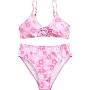 SOLY HUX Girl's Ditsy Floral Print Bikini Swimsuit Ruffle Trim 2 Piece Bathing Suit Beachwear
