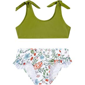 Toddler Girls Swimsuit Color Block Swimwear Kids Two Piece Bathing Suits Bowknot Beach Bikini Set