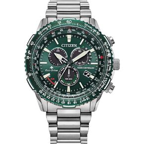 Citizen Eco-Drive Pilot Chronograph Watch with Atomic Timekeeping, 12/24HR, Power Reserve, Luminous Hands/Markers, Sapphire Crystal - Green Dial