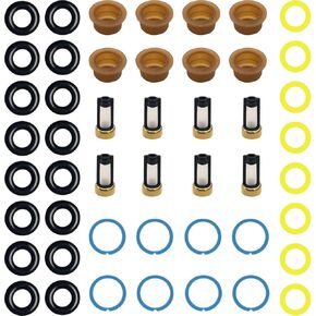 JA&MIU 48PCS Fuel Injector Seal Kits, Universal Repair Set Include O-Rings, Pintle Caps, Seal Spacers and Filter Baskets Compatible with Ford V8 5.4L 4.6L, Replaces 0280150962 (8 Set)
