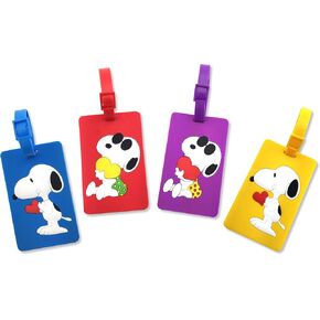 Finex 4 Pcs Set White Dog Rectangular Silicone Travel Luggage Baggage Identification Labels ID Tag for Bag Suitcase Plane Cruise Ships with Belt Strap