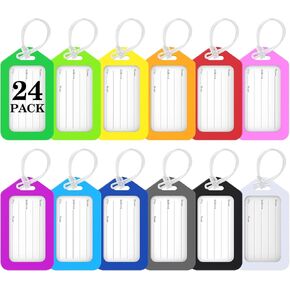 24 Pack Luggage Tags for Suitcases, 12 Color Name Tag for Backpack Kids, Colorful Travel Tags for Luggage, Luggage Accessories Luggage Identifiers Backpack Tags for Kids