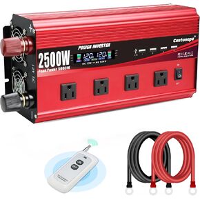 2500W Power Inverter 12V to 110V DC to AC with LCD Display, Remote Controller 4 x AC Outlets and 4 x 3.1A USB Car Adapter for Car Truck Boat RV Solar System