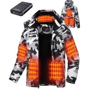 Heated Jackets for Men with 12V 18400mAh Battery Pack, Heated Coat with 8 Heated Zones, Winter Waterproof Ski Jacket