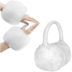 Chiclinco Women's Faux Fur Wrist Cuffs and Ear Muffs Set, Fluffy Earmuffs & Wristbands Arm Warmer Winter Accessories