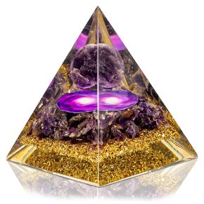 Amethyst Organite Orgone Pyramid Positive Energy - Orgone Generator Orgonite Pyramid - Crystal Pyramid With Tourmaline Pendant & Amazonite Rose Quartz Amethyst Stone - Spiritual Gift for Women Men