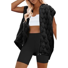 SENSERISE Womens Oversized Puffer Vest Sleeveless Quilted Jacket Zip Up Hoodie Winter Coat with Pockets Padded Gilet in Kuwait