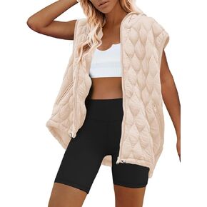 SENSERISE Womens Oversized Puffer Vest Sleeveless Quilted Jacket Zip Up Hoodie Winter Coat with Pockets Padded Gilet