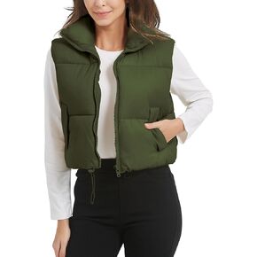 Kissonic Womens Winter Cropped Puffer Vest Sleeveless Padded Lightweight Puffy Vest with Pockets