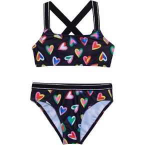 Gottex Girls Kids Toddler and Little Hearts Rainbow Print Colorful Two Piece Swimsuit