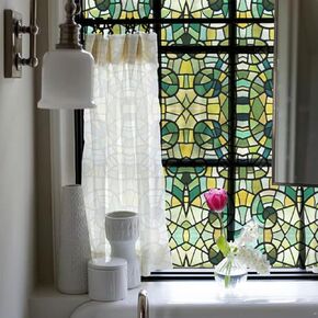 funlife Stained Glass Window Film, Double-Sided Thickened Static Cling Window Films, Non-Adhesive Glass Window Decals Decor for Door Window, 35.43"x118", Green Glass Mosaic