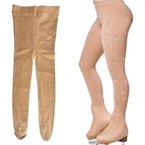 A&K L'YDIA Ice Skating Socks Roller Skating Socks Spiral Figure Skating Socks Tights Crystal for Child/Adult Women Dance