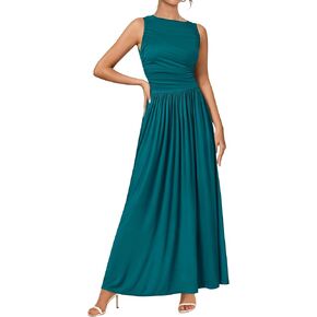 BTFBM Women's Sleeveless Maxi Dresses Crew Neck High Waisted Patchwork Ruched Tank Formal 2025 Summer Dress Pockets