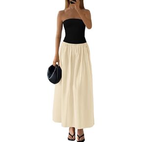 PRETTYGARDEN النساء 2025 فستان ماكسي أنيق بدون حمالات صديرية دائرية قبالة الكتف المرقعة ألف خط Flowy طويل فساتين لحفلات الكوكتيل in Kuwait