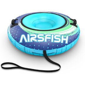 Snow Tube with Towable Leash, Airsfish 2 Seats Large Inflatable Snow Sled Heavy Duty Cover Wear-Resistant & Anti-Freeze Material Sledding Tubes for Winter Skating Sports