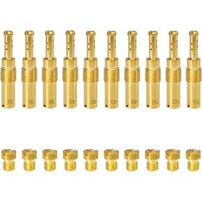 20PCS Carburetor Main Jet Kits, 10pcs Carburetor Main Jet # 100-140 & 10pcs Slow Pilot Jet # 32-55, Compatible with PWK Keihin OKO CVK PWM PE Type & 150cc and 125cc GY6 Carb, Brass Jet Kits