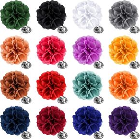 16 Pcs Lapel Flowers for Men Suits Flower Lapel Pins for Men Flower Brooch Pins Handmade Satin Boutonniere Pin in Kuwait