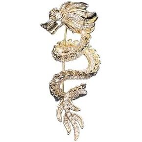 14K Gold Dragon Brooch with Moissanite - Luxury Unisex Lapel Pin for Suit Jackets, Versatile & Sophisticated Accessory, Ideal for Formal & Casual Wear
