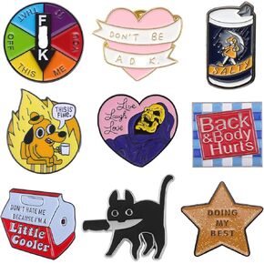9PC Funny Enamel Pins for Backpacks Cool Hat Pins Cute Enamel Pins Aesthetic for Sambas Jacket Lapel Badges, Fun Enamel Brooch Pins Set, Birthday Christmas Festival Gift for Adult Teens Girls Boys