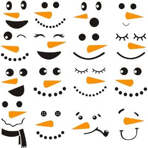 Snowman Face Wall Stickers 16 Pieces Glass Window Cute Christmas Stickers Snow Man Wall Decals Refrigerator Stickers Window Cling Decal Art Party Supplies Home Decoration (Black, Orange)