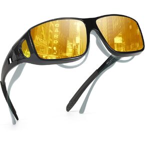 TJUTR Night Vision Driving Glasses Fit Over Glasses for Men Women, Anti Glare Polarized Nighttime Glasses Yellow Lens