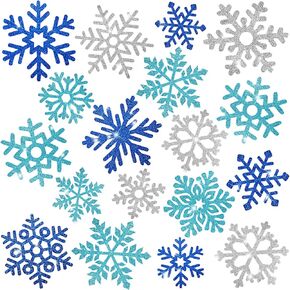 192 Pieces Snowflakes Cutouts Blue Silver Glitter Snowflake Cutouts Snowflake Ornaments Snowflakes Board Cutouts with Glue Point Dots for Winter Christmas Wonderland Party Home Decoration 12 Styles