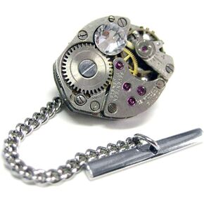 Kiola Designs Watch Gear Steampunk Tie Tack with Clear Swarovski Crystals