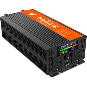 Power Inverter 3000 Watt, Car/Outdoor 12V DC to 110V AC Converter, with LED Display, Dual AC Outlets, USB Port, Dual Smart Fans, Cables Included, Suitable for RV, Outdoor, Camping, Boat, Emergency
