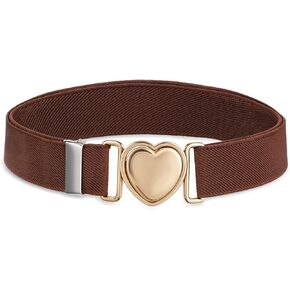 Girls Belt for Waist, Adjustable Boys Girls Stretch Belt with Heart Buckle Elastic Belts Cute Belts Kids Elastic Belt for Pants, Dresses, Jeans(Brown)