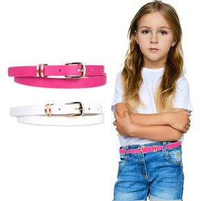 2 PCS Toddler Belt, 36.6" Elastic Leather Toddler Belt with Gold U Ring Buckle, Exquisite Comfortable Skinny Strappy Waist Belt(White, Pink