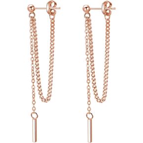 SLUYNZ Solid 925 Sterling Silver Bar Dangle Earrings for Women Minimalist Dangle Earrings Threader Chain