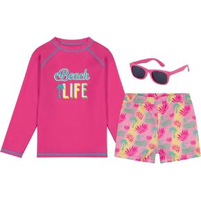 Kids Swim Set for Girls & Boys with Long Sleeve Rash Guard, Swim Shorts, Sunglasses for Ages 3-8 Years